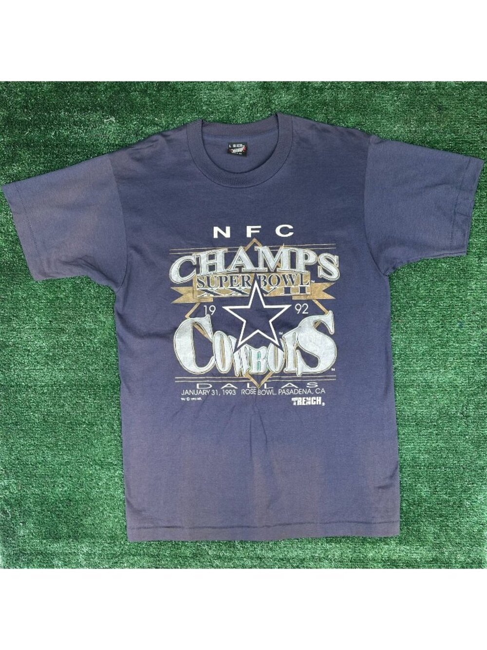 Vintage 90s Dallas Cowboys Super Bowl Champs 1992 T-Shirt Navy L Single Stitch N